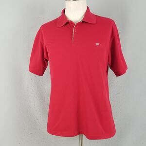 Burberry London Polo Shirt Mens Large Red Plaid Collar Logo Classic 100% Cotton